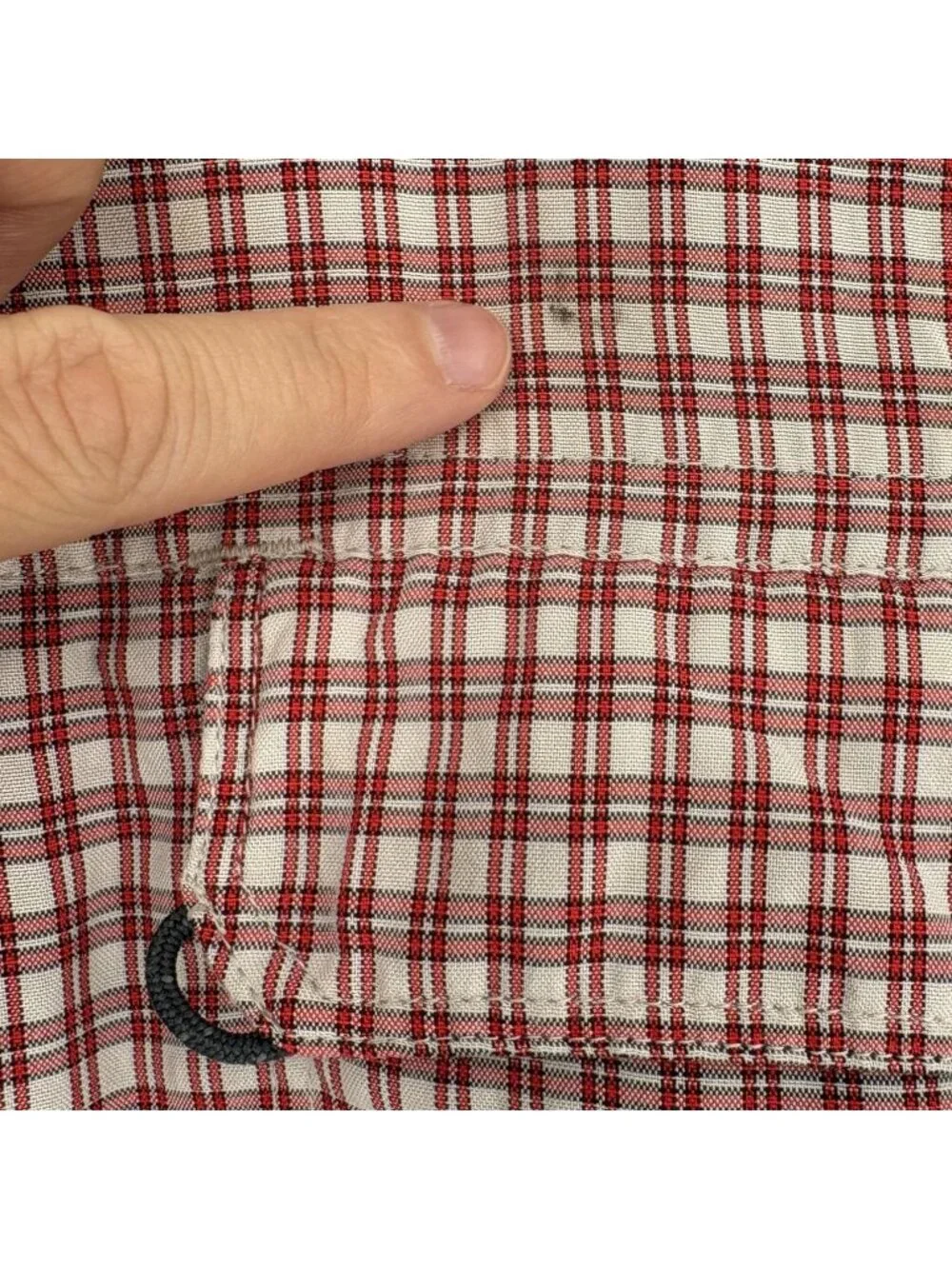 The North Face Men's Short Sleeve Plaid Shirt L Red Modal Zip Pocket Outdoor